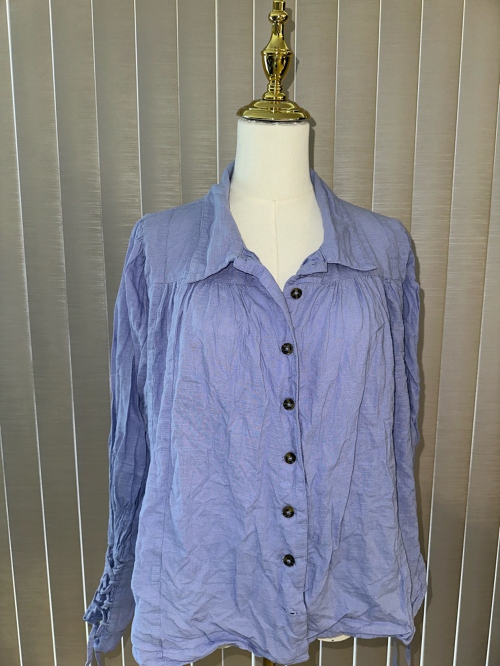 Free People Lavender Button-Down Crinkled Shirt